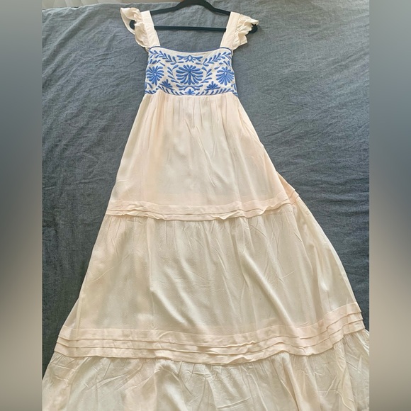NWT | BAND OF THE FREE NAVYA DRESS | Size Large | Blue & Cream Tiered Midi Dress - Picture 3 of 9